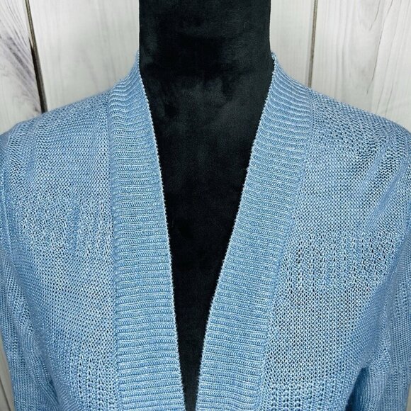 Talbots Womens Sz M Blue 100% Linen Open Front Duster Cardigan Sweater - Picture 6 of 13